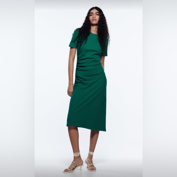 Zara Dresses & Skirts - ZARA Green Dress with side Ruching XL